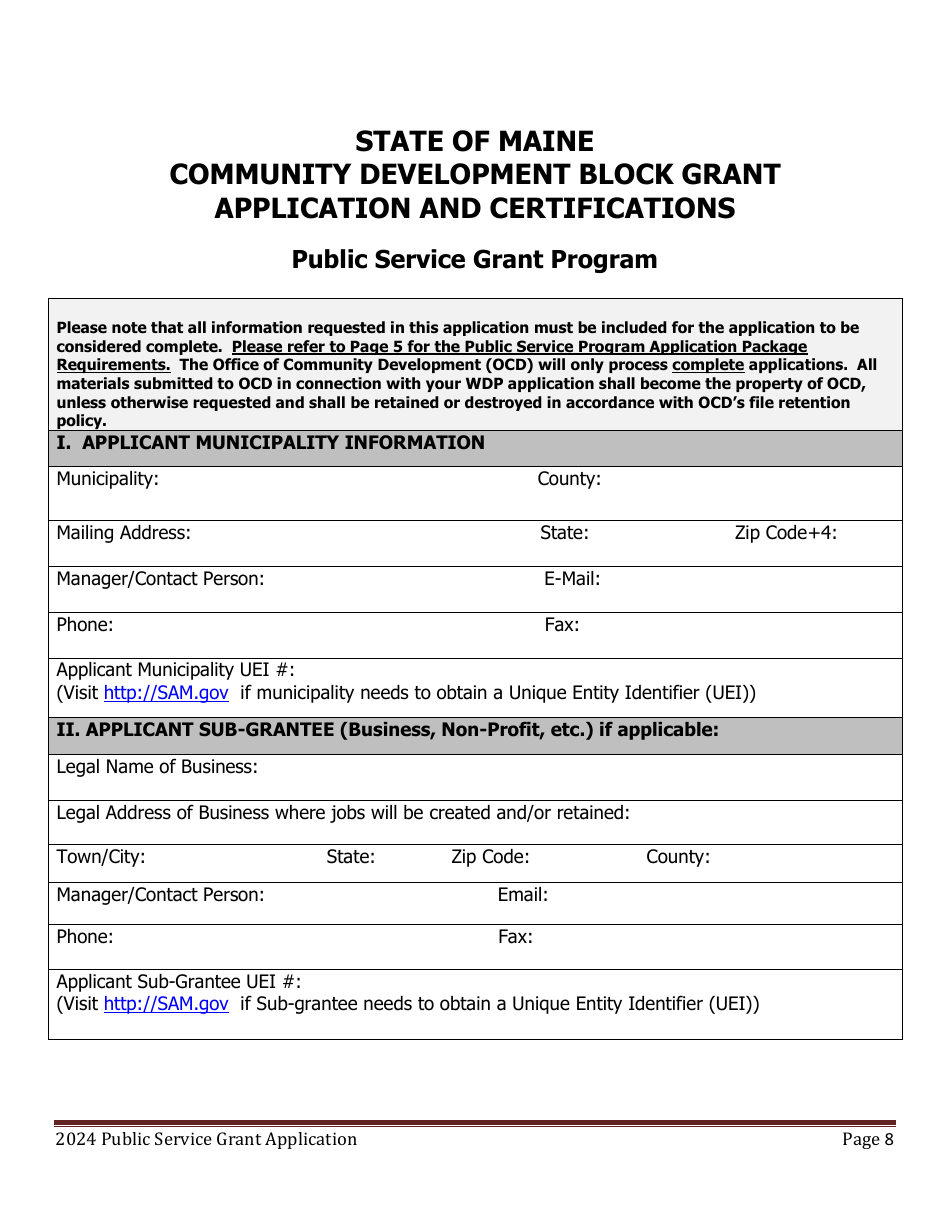 Public Service Grant Program Application - Maine, Page 8