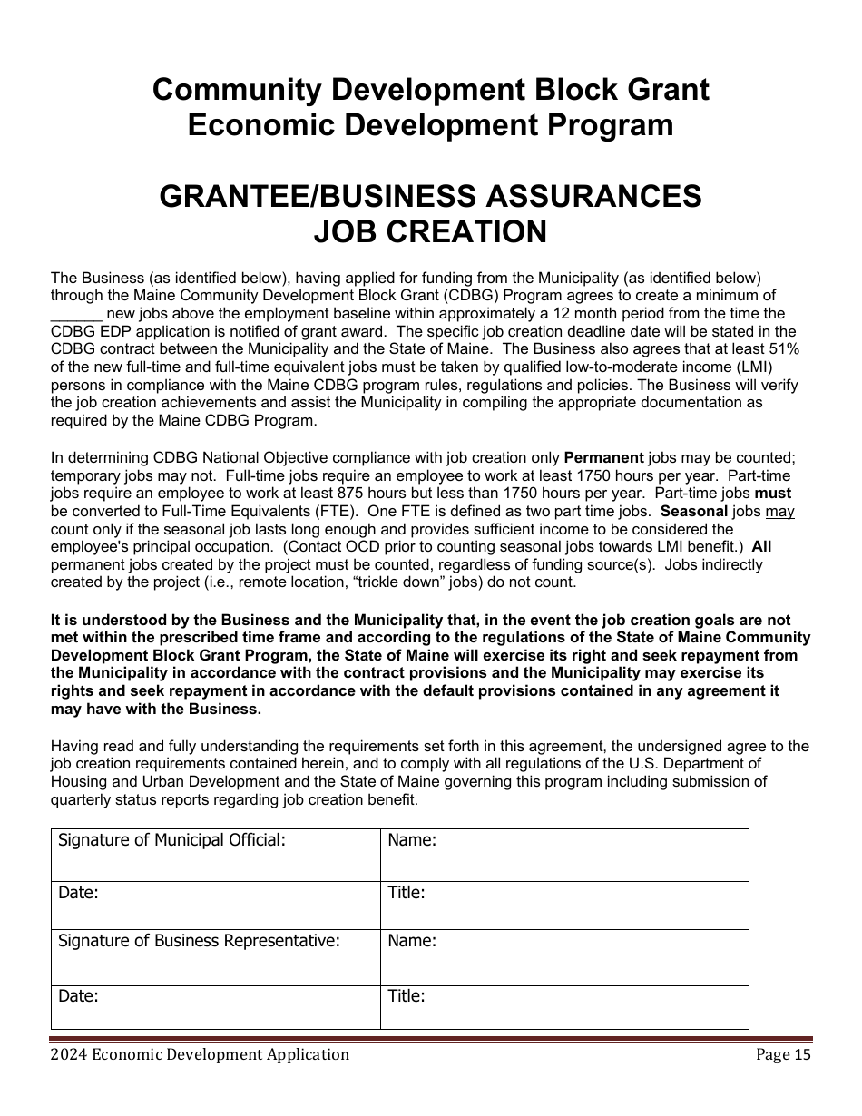 Economic Development Program Application - Maine, Page 15