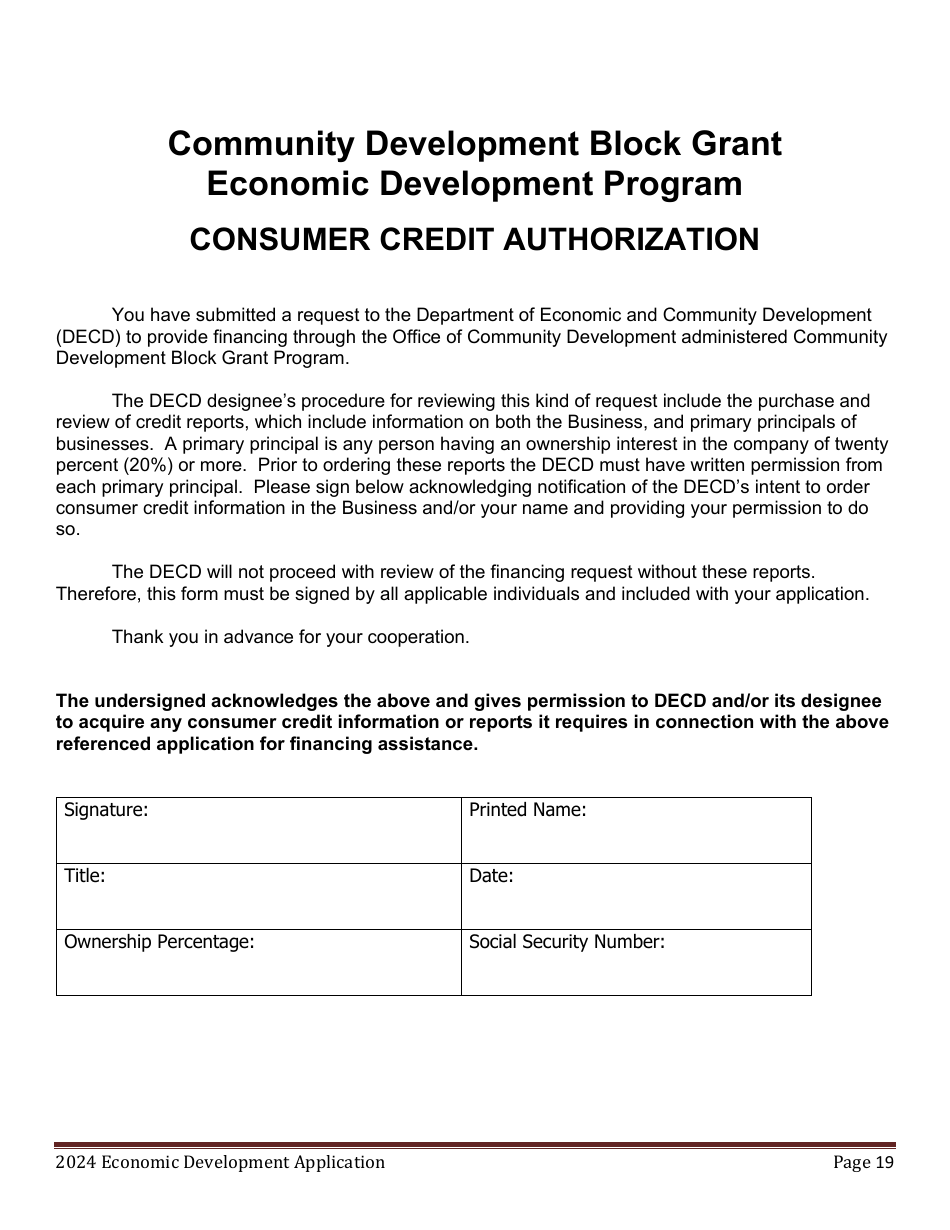 Economic Development Program Application - Maine, Page 19