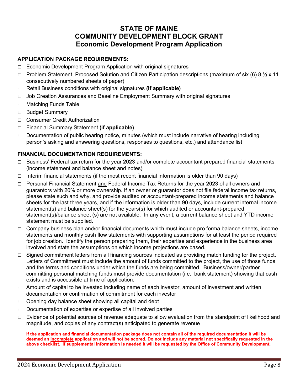 Economic Development Program Application - Maine, Page 8
