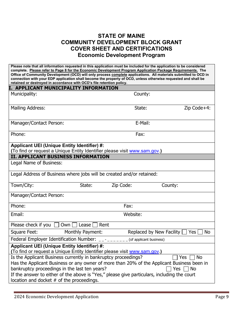 Economic Development Program Application - Maine, Page 9