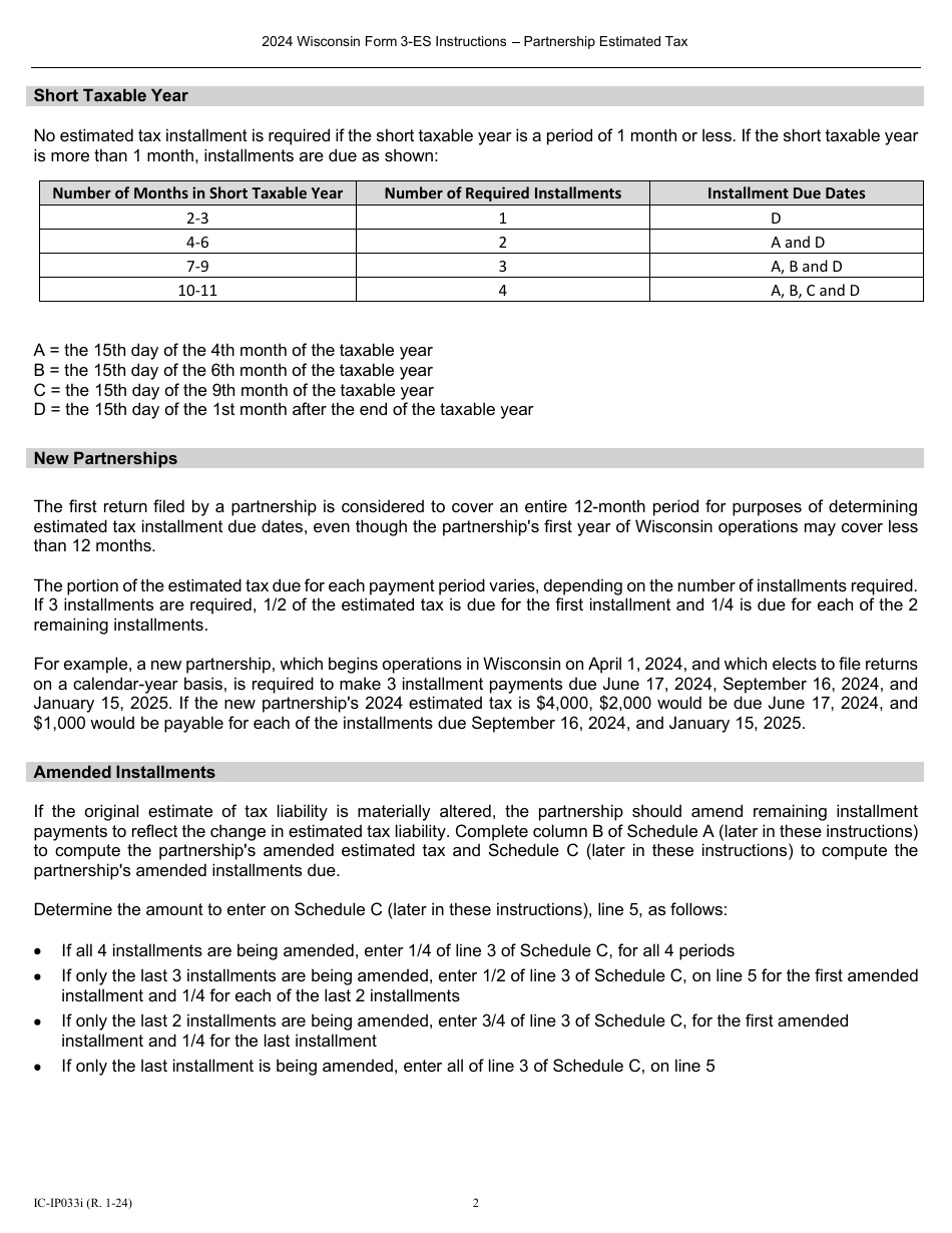 Instructions for Form 3-ES Wisconsin Partnership Estimated Tax Payment Voucher - Wisconsin, Page 2