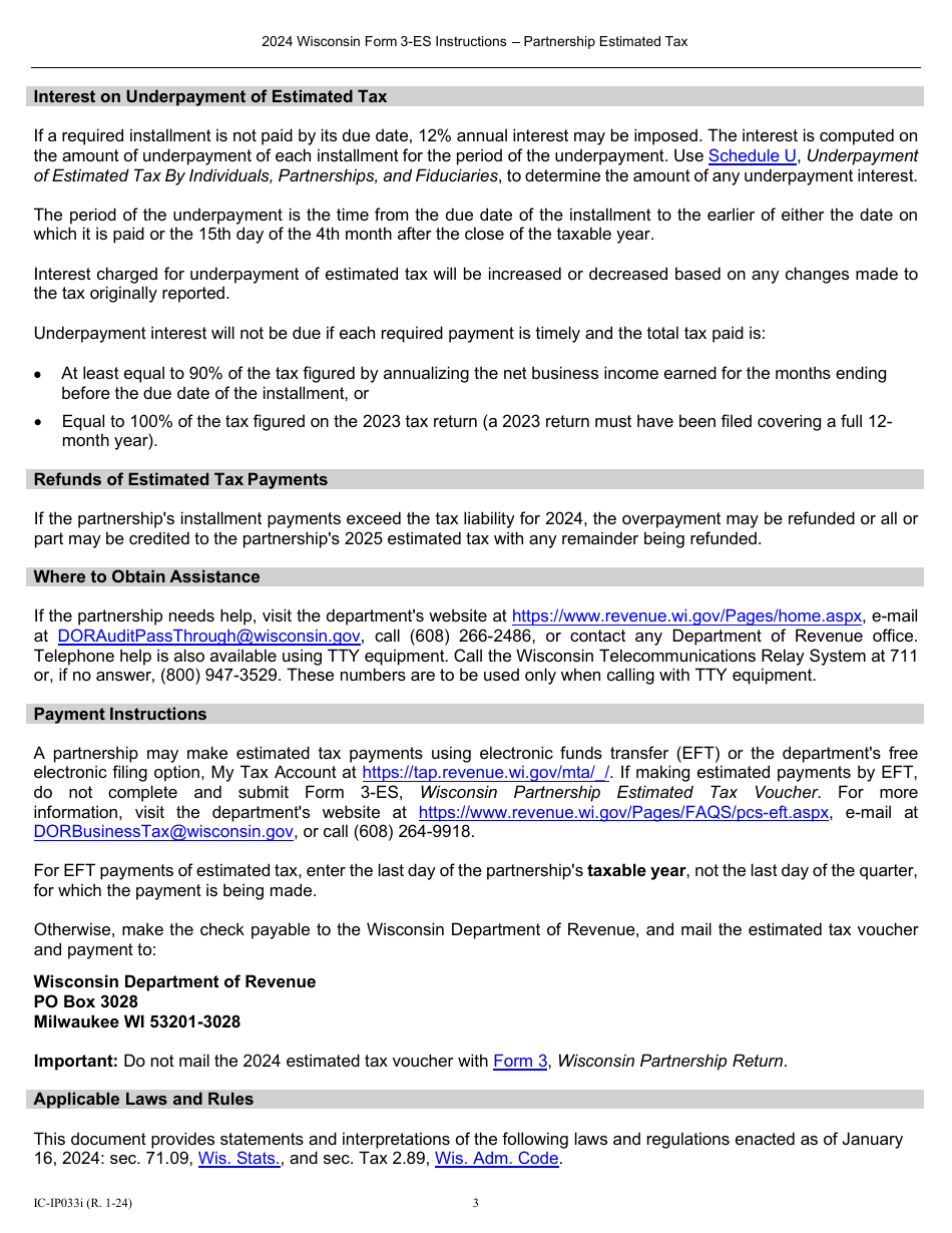 Instructions for Form 3-ES Wisconsin Partnership Estimated Tax Payment Voucher - Wisconsin, Page 3