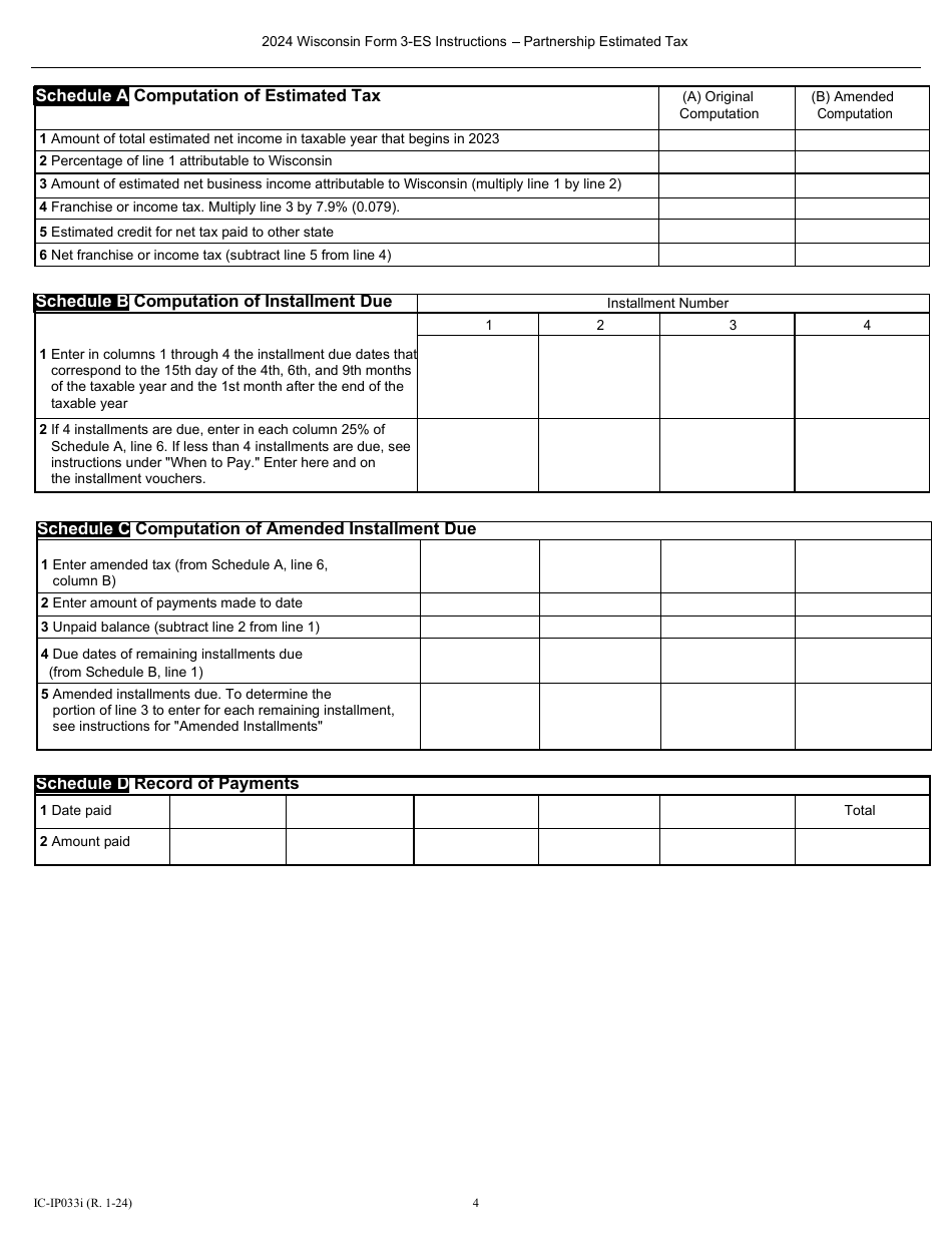 Instructions for Form 3-ES Wisconsin Partnership Estimated Tax Payment Voucher - Wisconsin, Page 4