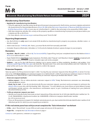 Instructions for Form M-R, PA-750R Wisconsin Manufacturing Real Estate Return - Wisconsin