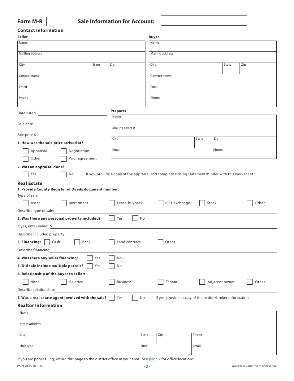 Instructions for Form M-R, PA-750R Wisconsin Manufacturing Real Estate Return - Wisconsin, Page 3