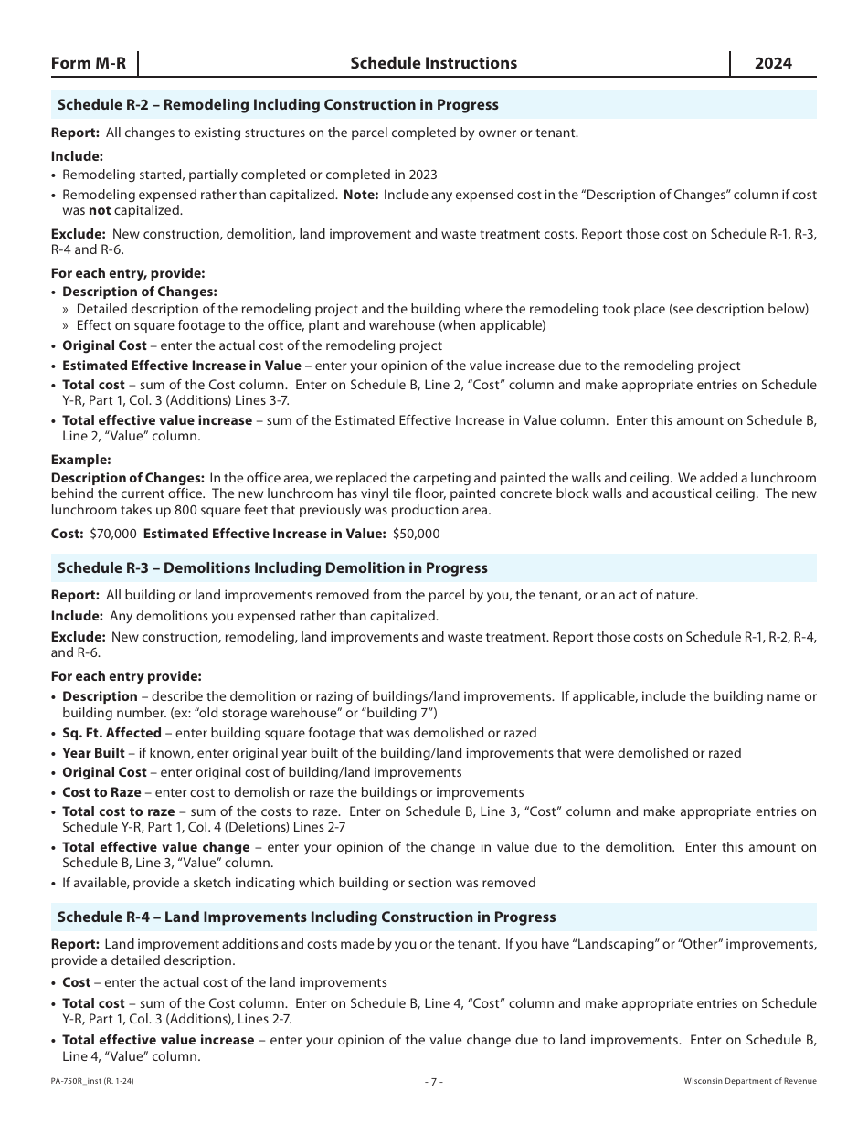Instructions for Form M-R, PA-750R Wisconsin Manufacturing Real Estate Return - Wisconsin, Page 7