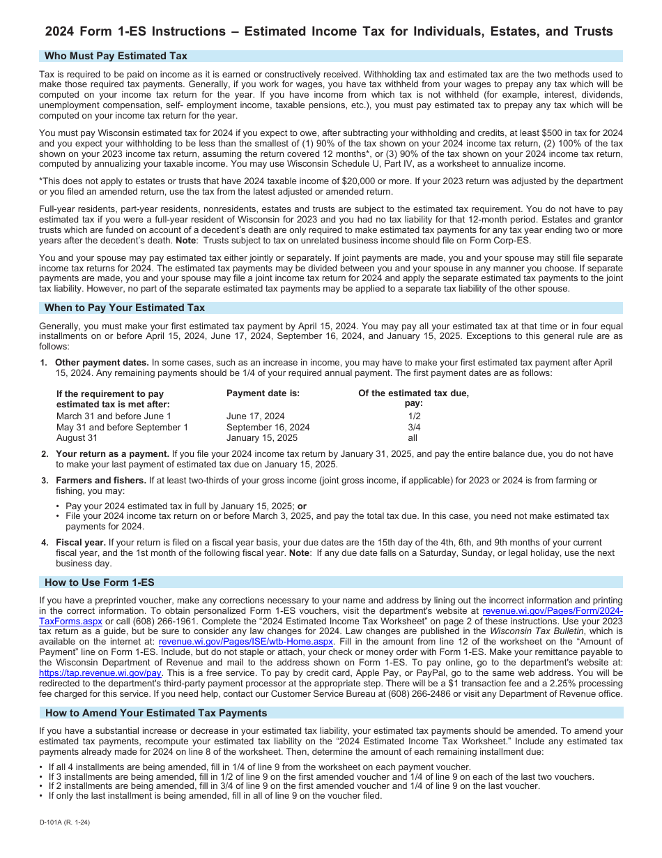 Download Instructions for Form 1-ES Estimated Income Tax Voucher PDF ...