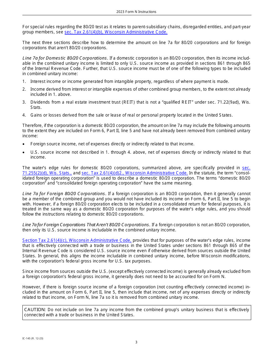 Instructions for Form N, IC-045 Wisconsin Nonapportionable, Separately Accounted, and Separately Apportioned Income - Wisconsin, Page 3