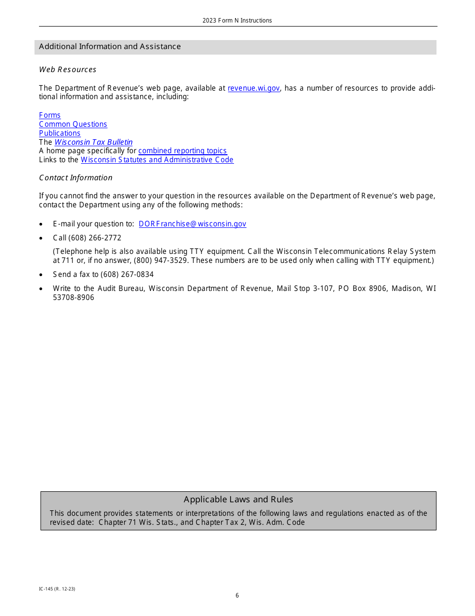 Instructions for Form N, IC-045 Wisconsin Nonapportionable, Separately Accounted, and Separately Apportioned Income - Wisconsin, Page 6
