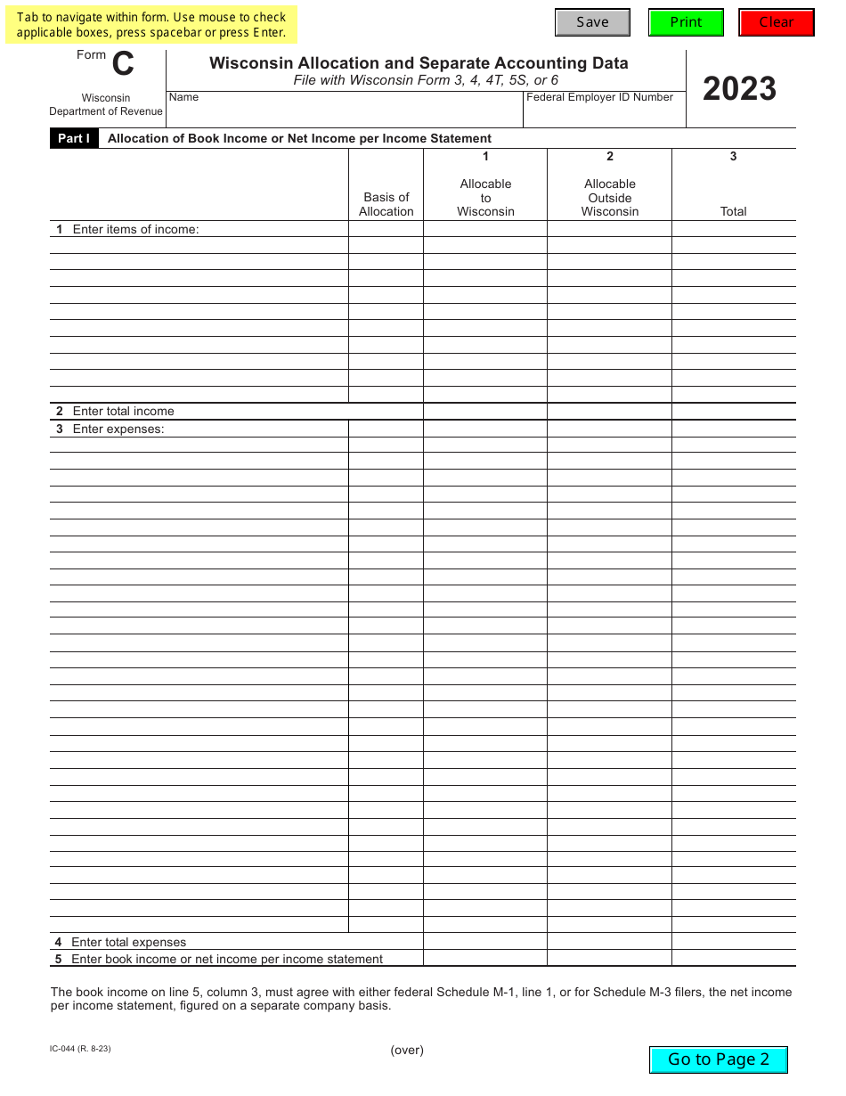 Form C (IC-044) Wisconsin Allocation and Separate Accounting Data - Wisconsin, Page 1