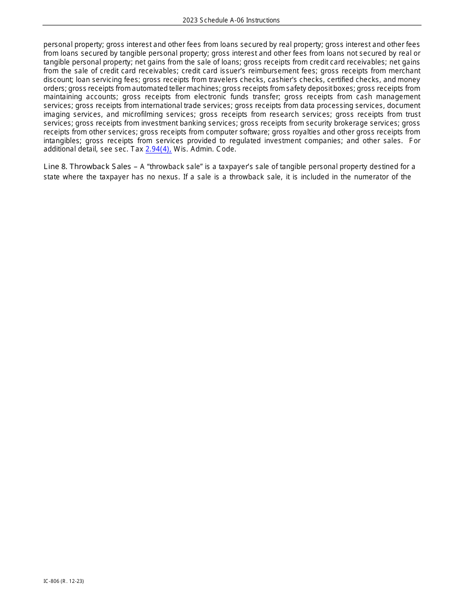 Instructions for Form IC-304 Schedule A-06 Wisconsin Receipts Factor for Interstate Brokers-Dealers, Investment Advisors, Investment Companies, and Underwriters - Wisconsin, Page 3