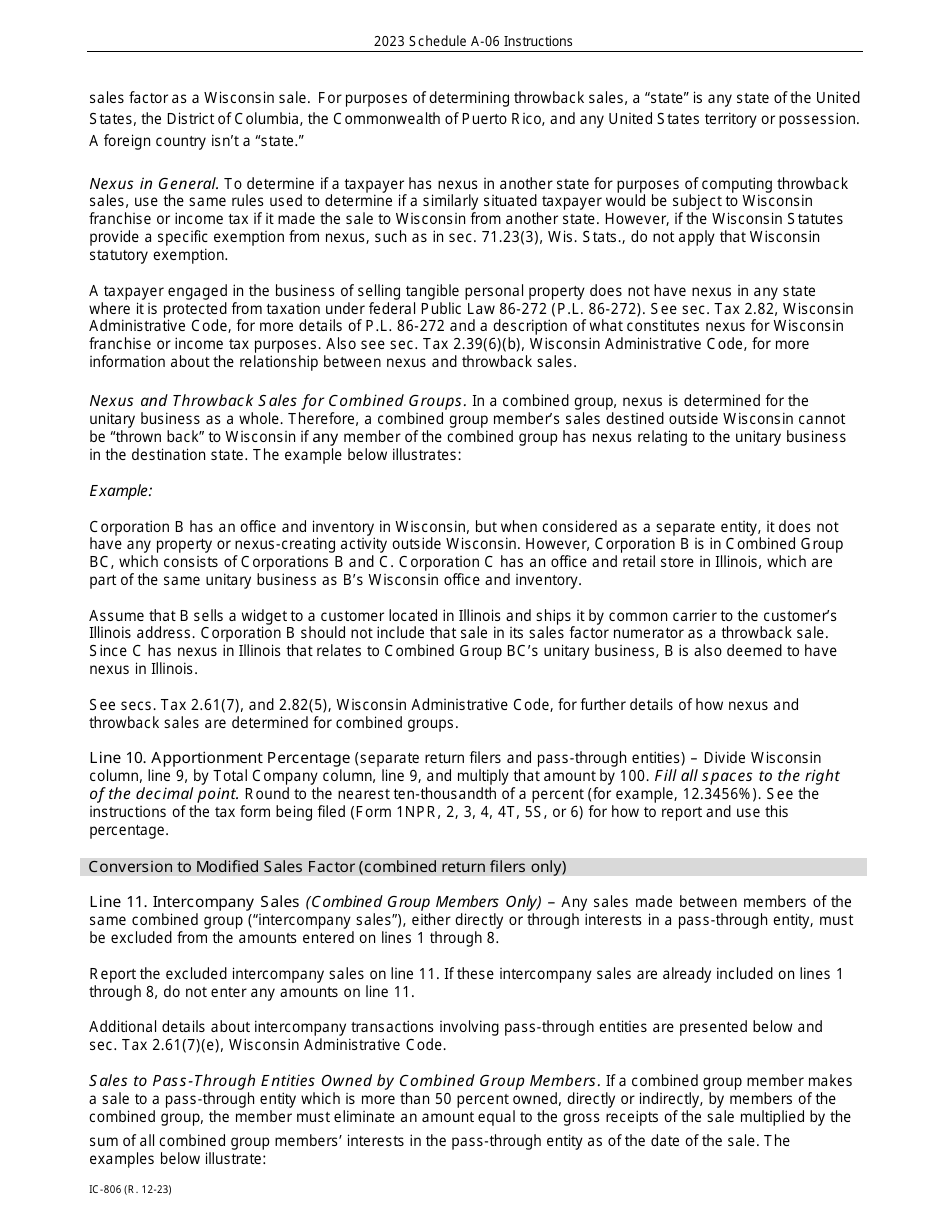 Instructions for Form IC-304 Schedule A-06 Wisconsin Receipts Factor for Interstate Brokers-Dealers, Investment Advisors, Investment Companies, and Underwriters - Wisconsin, Page 4