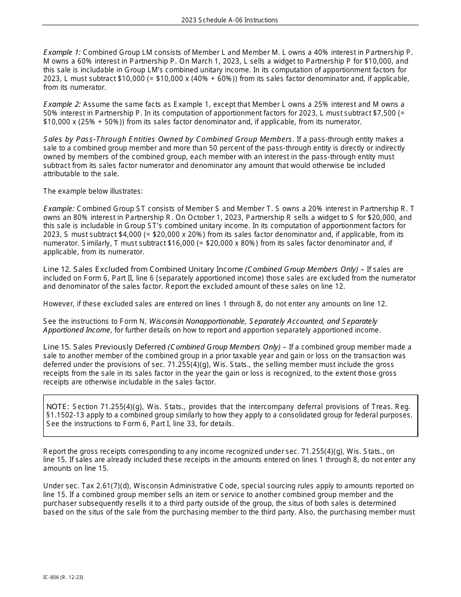 Instructions for Form IC-304 Schedule A-06 Wisconsin Receipts Factor for Interstate Brokers-Dealers, Investment Advisors, Investment Companies, and Underwriters - Wisconsin, Page 5