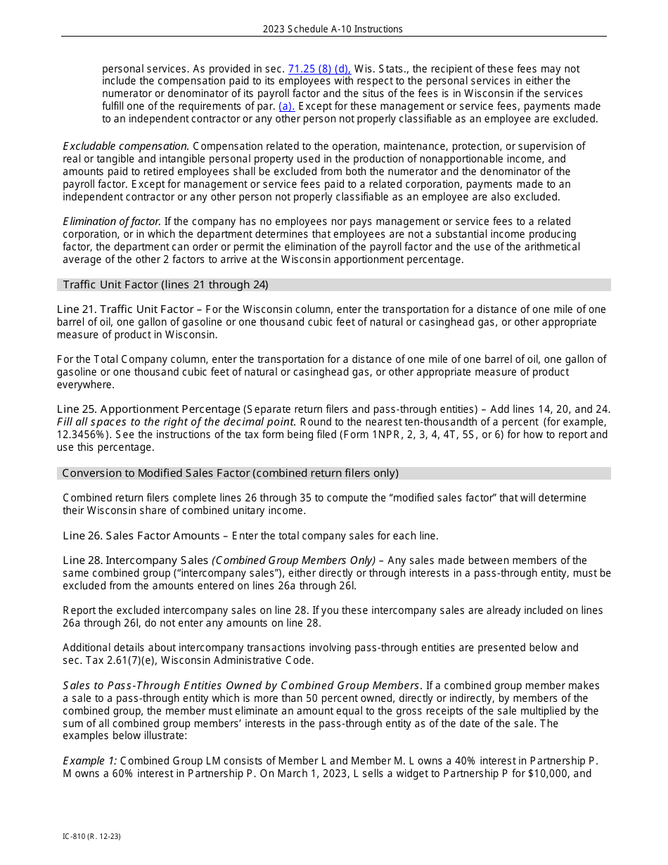 Instructions for Form IC-308 Schedule A-10 Wisconsin Apportionment Percentage for Interstate Pipeline Companies - Wisconsin, Page 3