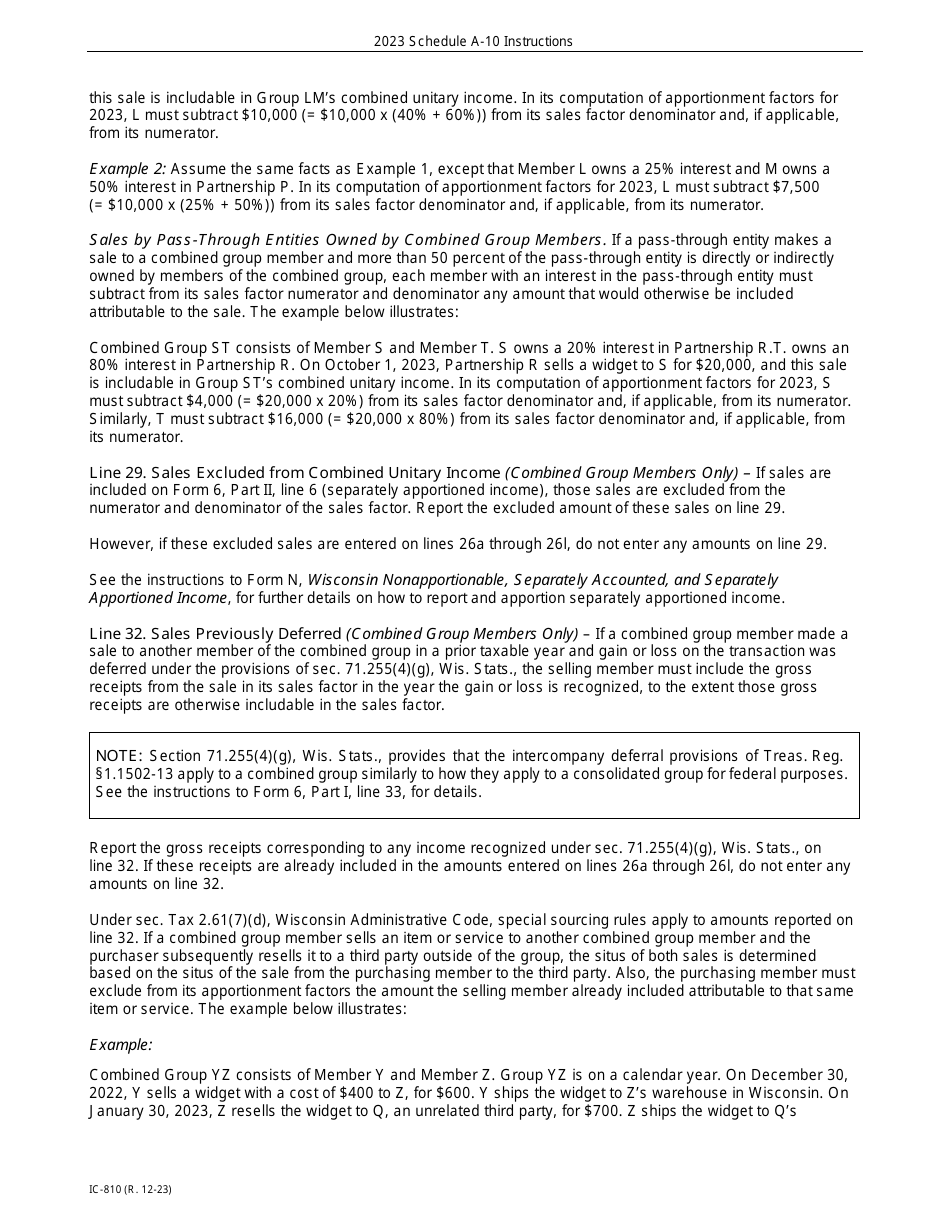Instructions for Form IC-308 Schedule A-10 Wisconsin Apportionment Percentage for Interstate Pipeline Companies - Wisconsin, Page 4