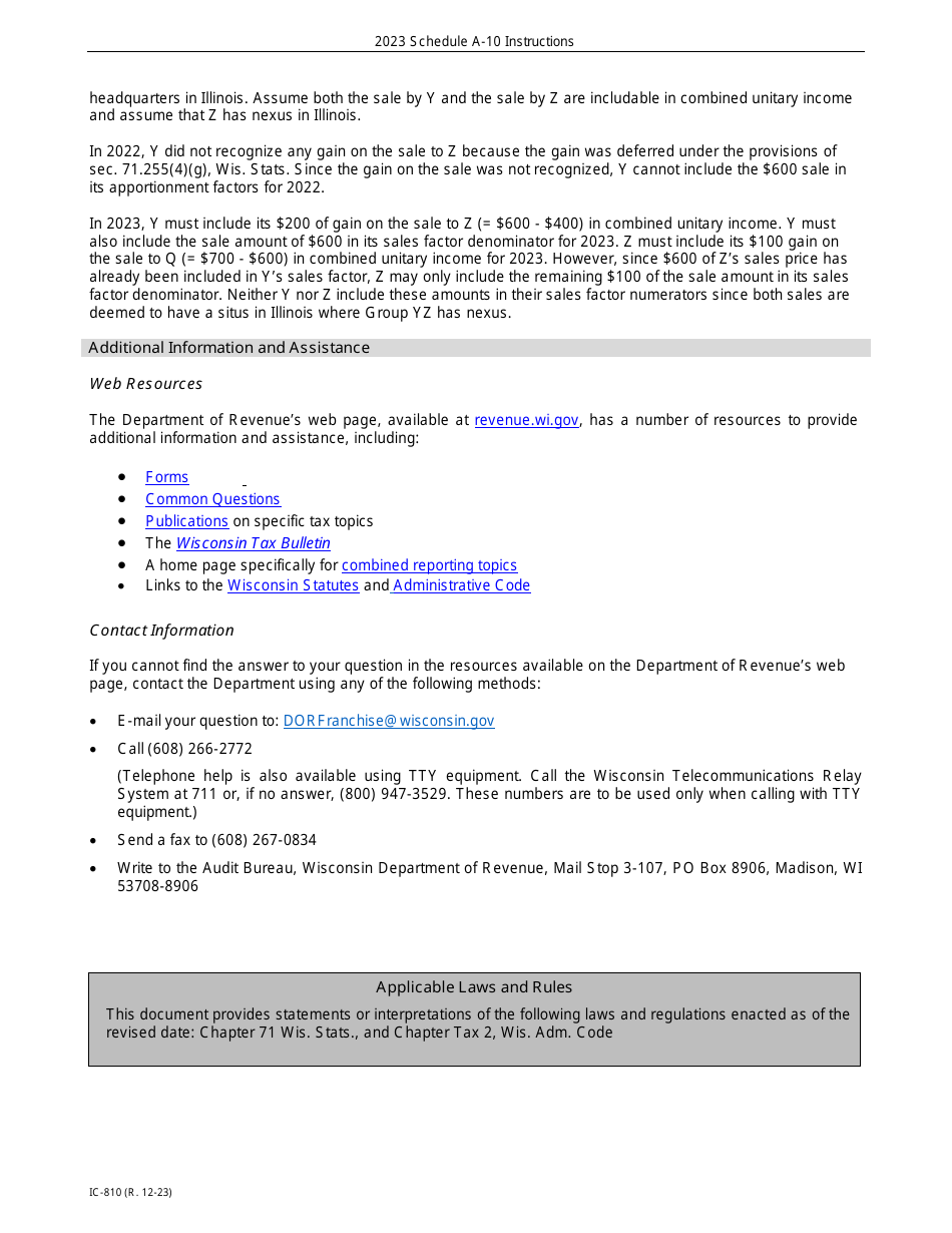 Instructions for Form IC-308 Schedule A-10 Wisconsin Apportionment Percentage for Interstate Pipeline Companies - Wisconsin, Page 5