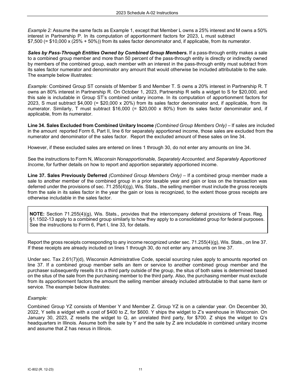 Instructions for Form IC-300 Schedule A-02 Wisconsin Apportionment Percentage for Interstate Financial Institutions - Wisconsin, Page 11