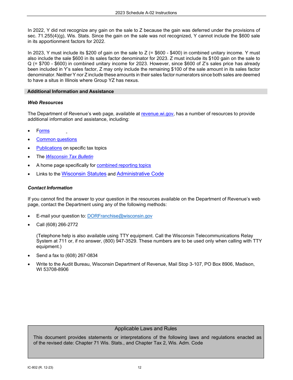 Instructions for Form IC-300 Schedule A-02 Wisconsin Apportionment Percentage for Interstate Financial Institutions - Wisconsin, Page 12