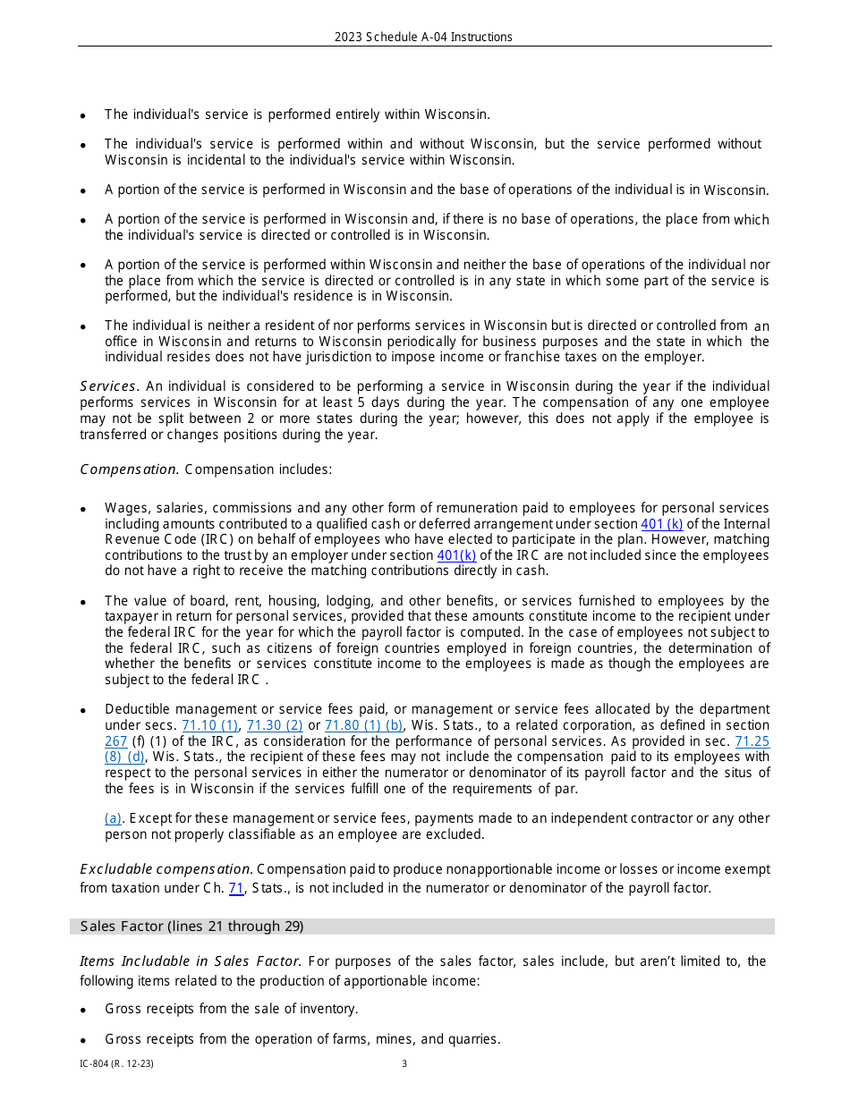 Instructions for Form IC-302 Schedule A-04 Wisconsin Apportionment Percentage for Interstate Telecommunications Companies - Wisconsin, Page 3