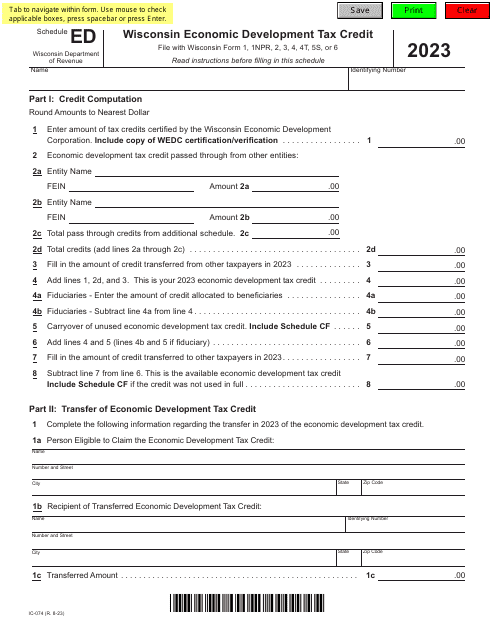 Form IC-074 Schedule ED 2023 Printable Pdf