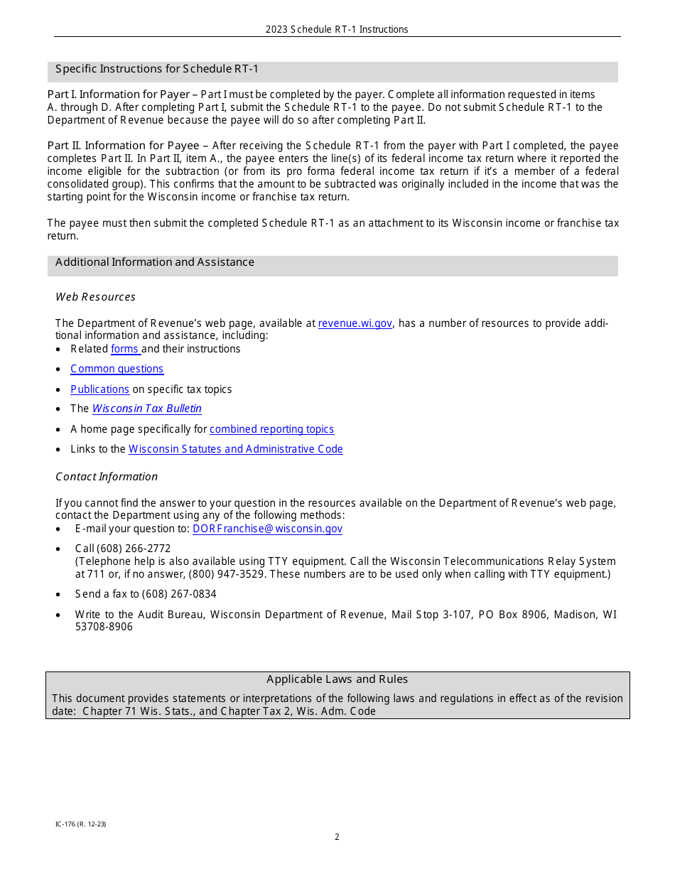 Instructions for Form IC-076 Schedule RT-1 Statement of Disallowed Related Entity Expense - Wisconsin, Page 2