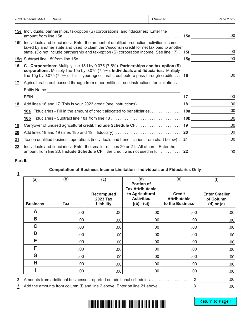 Form IC-015 Schedule MA-A Wisconsin Agricultural Credit - Wisconsin, Page 2