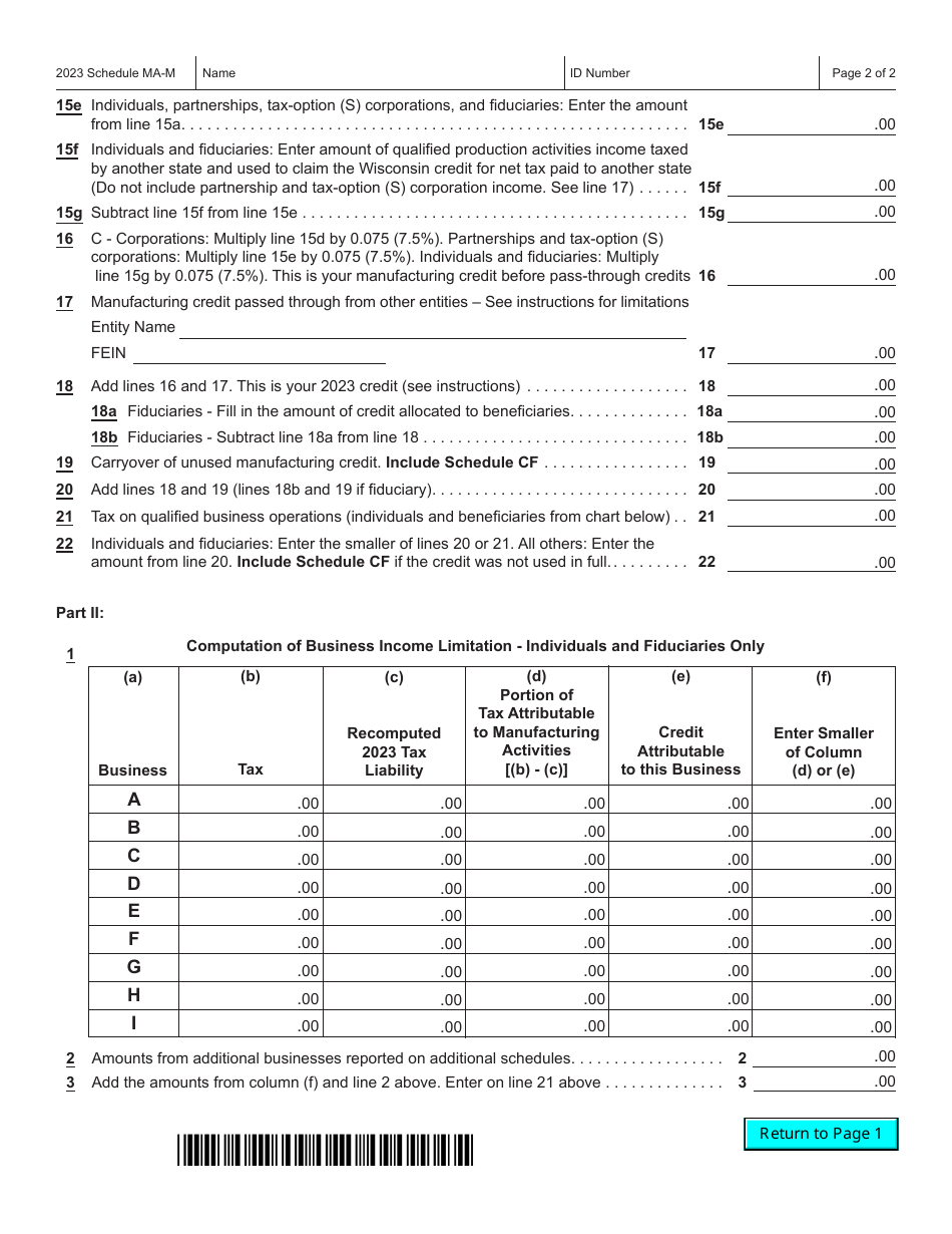 Form IC-016 Schedule MA-M Wisconsin Manufacturing Credit - Wisconsin, Page 2