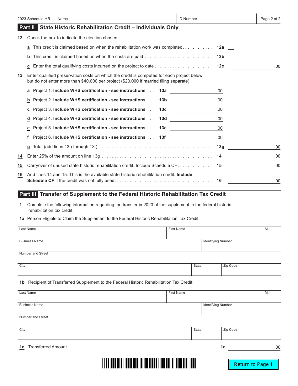 Form IC-034 Schedule HR Wisconsin Historic Rehabilitation Credits - Wisconsin, Page 2