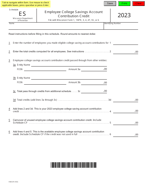Form I-832 Schedule ES 2023 Printable Pdf