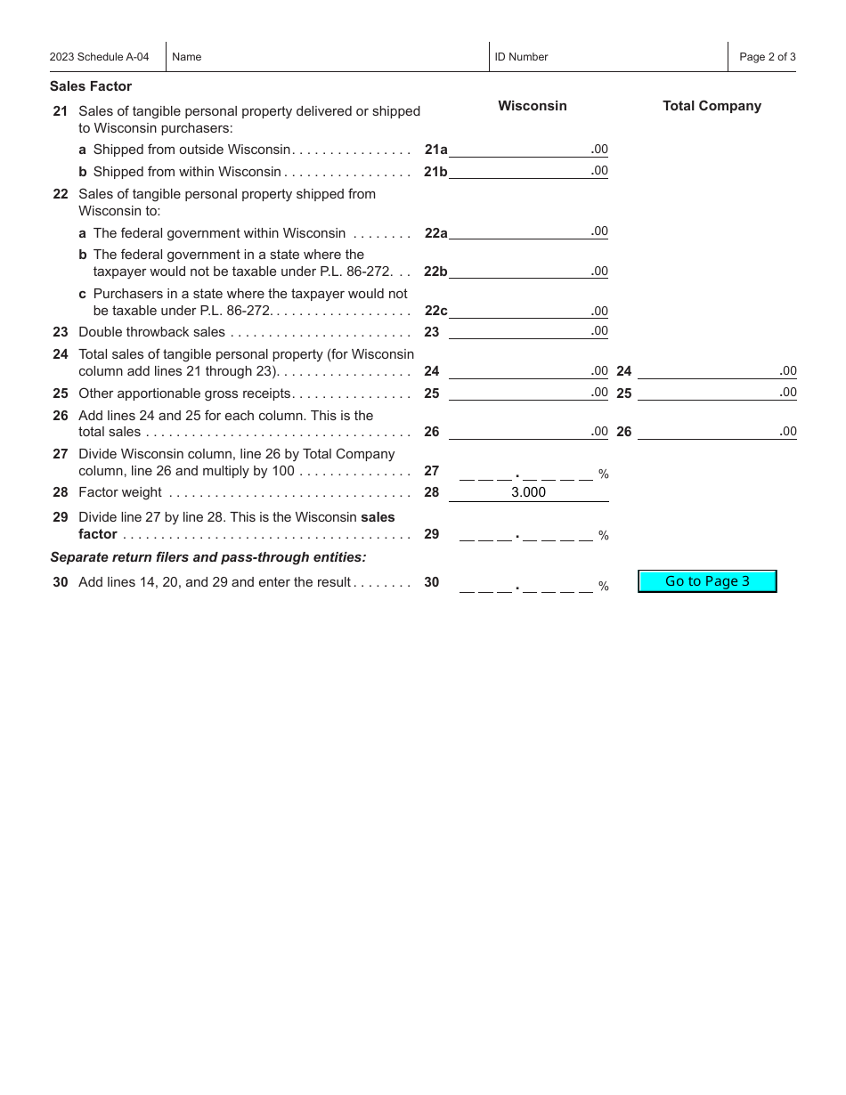 Form IC-302 Schedule A-04 Wisconsin Apportionment Percentage for Interstate Telecommunications Companies - Wisconsin, Page 2