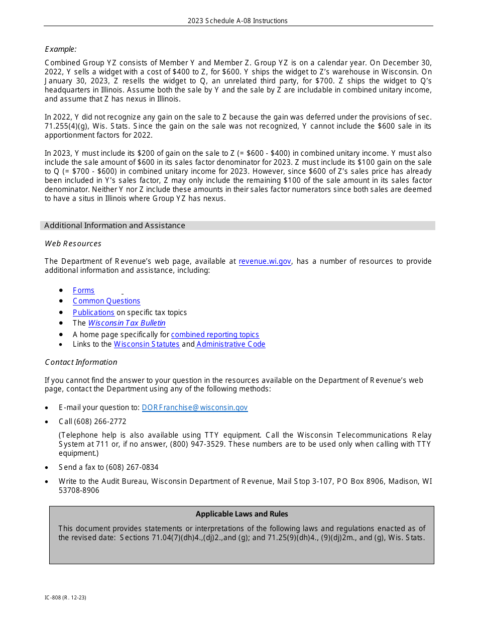 Instructions for Form IC-306 Schedule A-08 Wisconsin Apportionment Percentage for Broadcasters - Wisconsin, Page 7