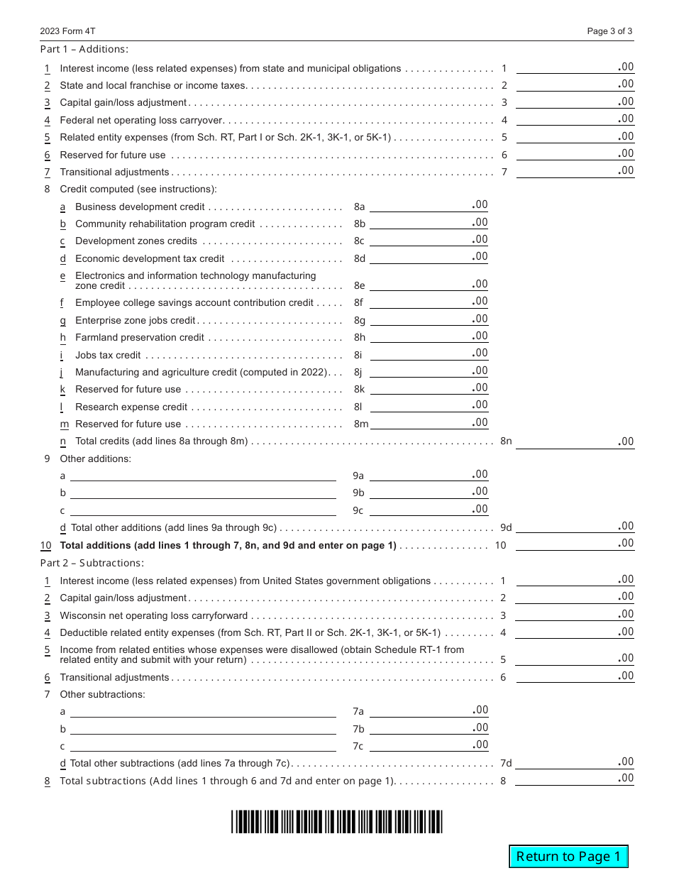 Form 4T (IC-002) Wisconsin Exempt Organization Business Franchise or Income Tax Return - Wisconsin, Page 3