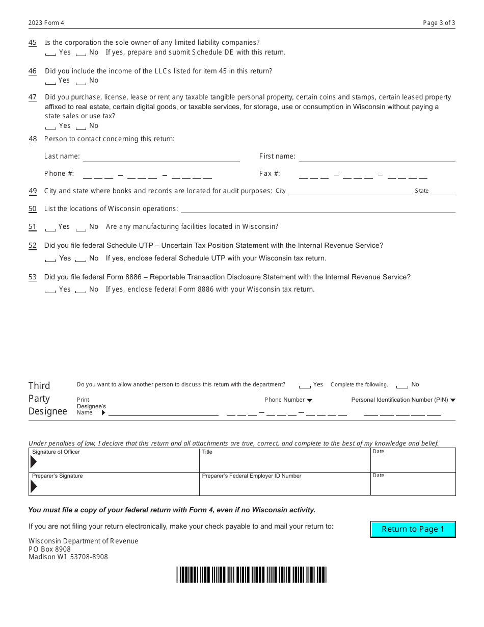 Form 4 (IC040) Download Fillable PDF or Fill Online Wisconsin Non