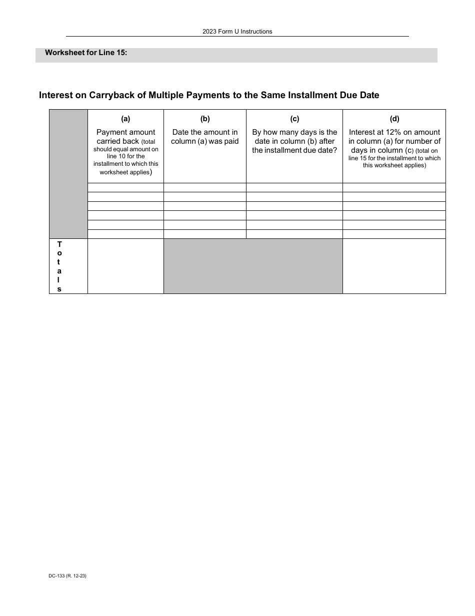 Instructions for Form U, DC-033 Underpayment of Estimated Tax by Corporations - Wisconsin, Page 7