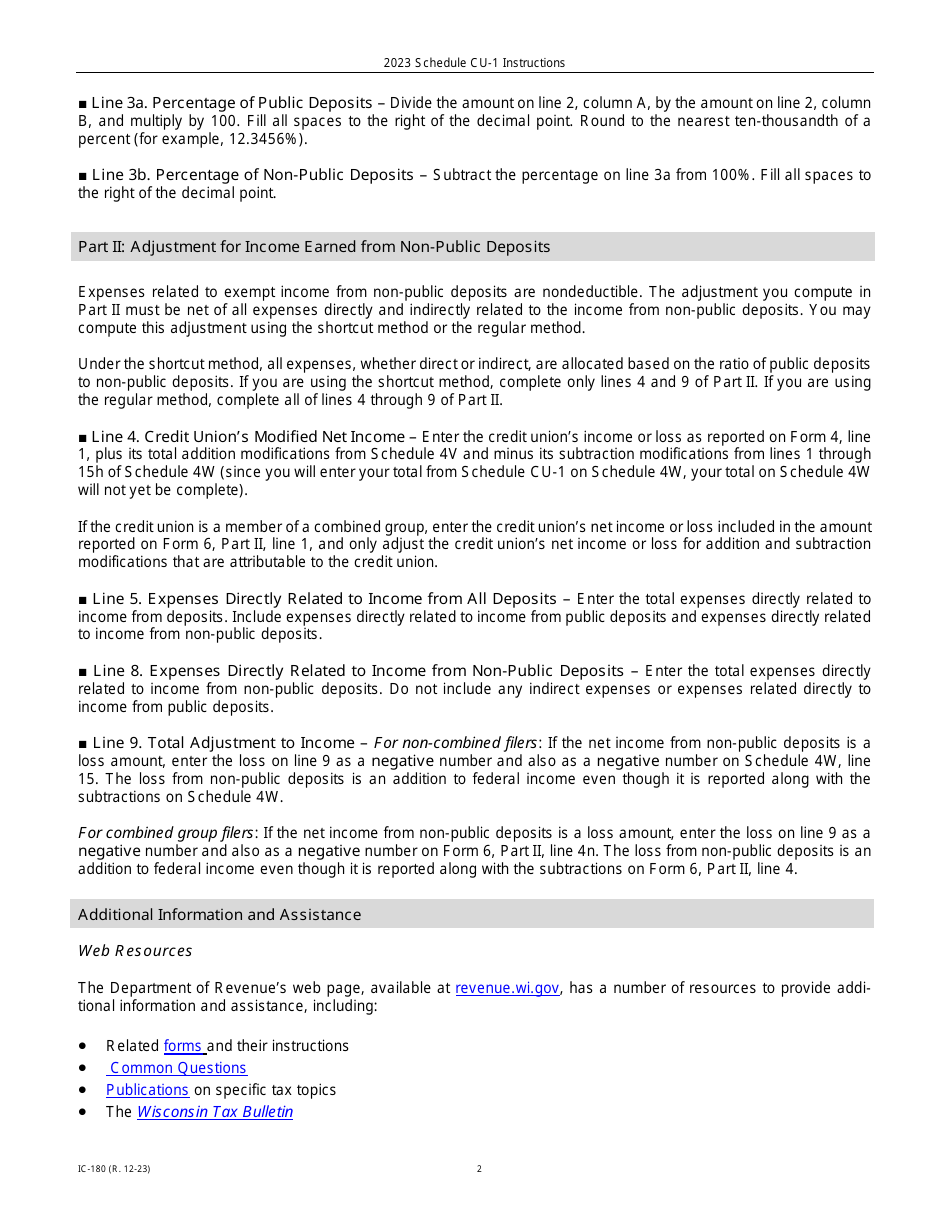 Instructions for Form IC-080 Schedule CU-1 Credit Union Adjustment to Income - Wisconsin, Page 2