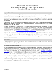 Instructions for Form 6BL, IC-247 Wisconsin Net Business Loss Carryforward for Combined Group Members - Wisconsin