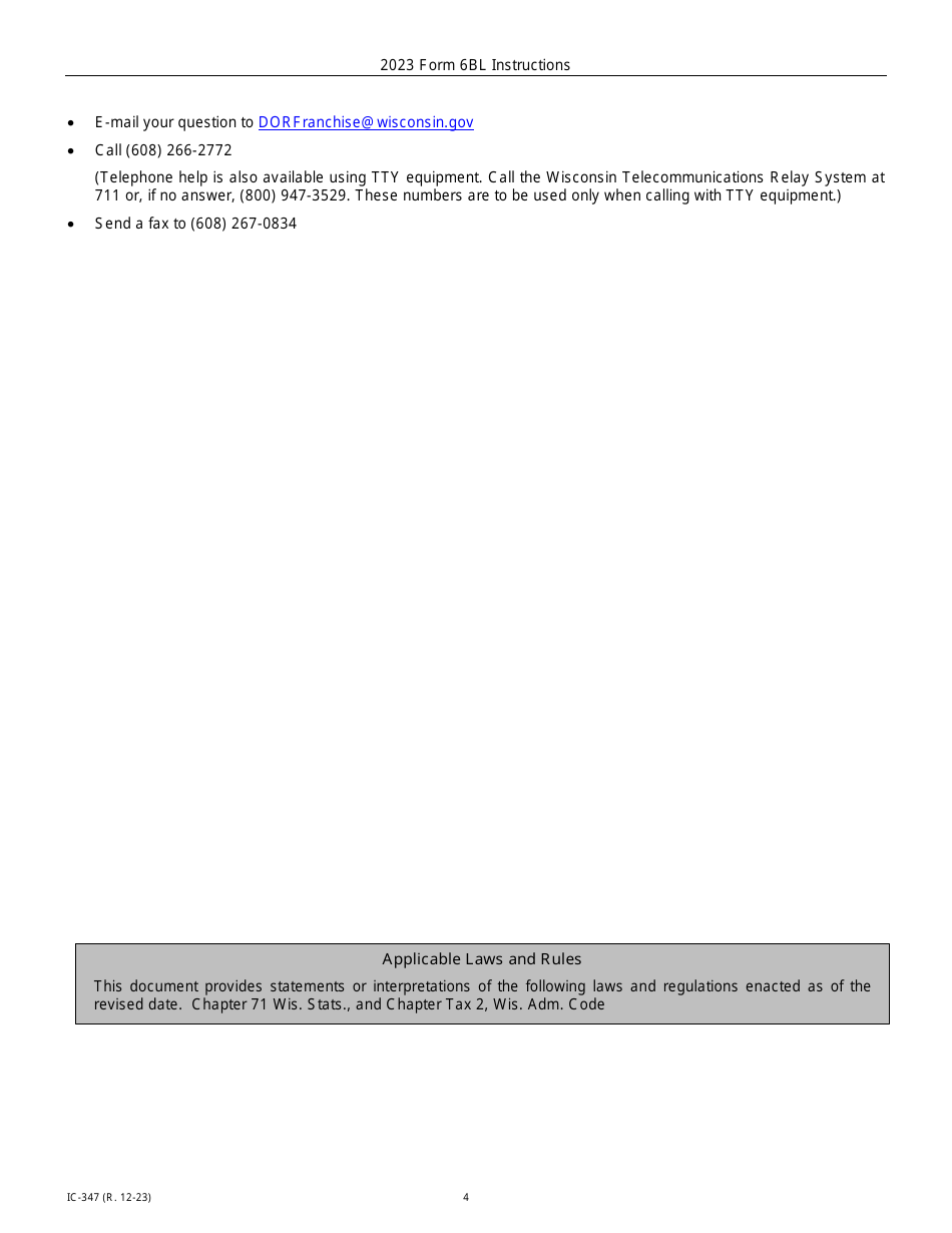 Instructions for Form 6BL, IC-247 Wisconsin Net Business Loss Carryforward for Combined Group Members - Wisconsin, Page 4