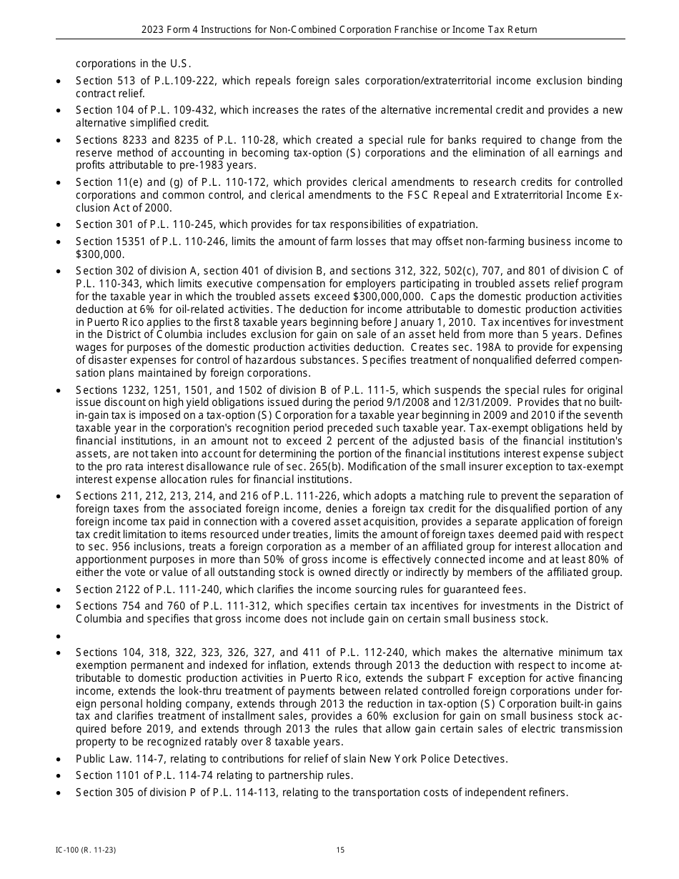 Instructions for Form 4, IC-040 Wisconsin Non-combined Corporation Franchise or Income Tax Return - Wisconsin, Page 15