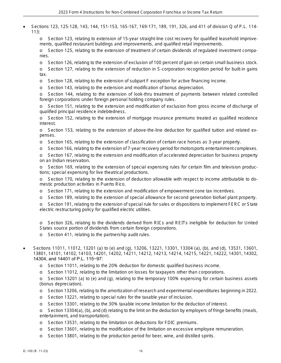 Instructions for Form 4, IC-040 Wisconsin Non-combined Corporation Franchise or Income Tax Return - Wisconsin, Page 16