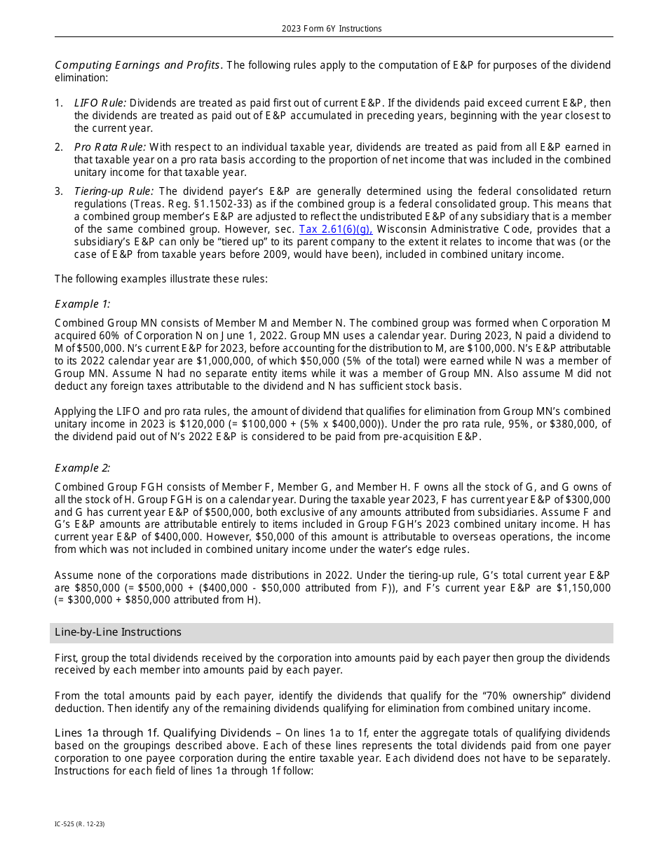 Instructions for Form 6Y, IC-425 Wisconsin Subtraction Modification for Dividends - Wisconsin, Page 2