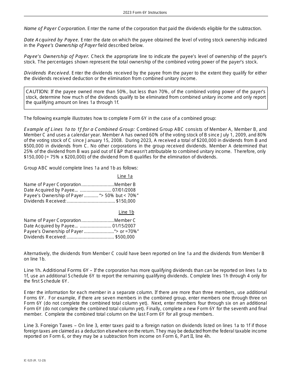 Instructions for Form 6Y, IC-425 Wisconsin Subtraction Modification for Dividends - Wisconsin, Page 3