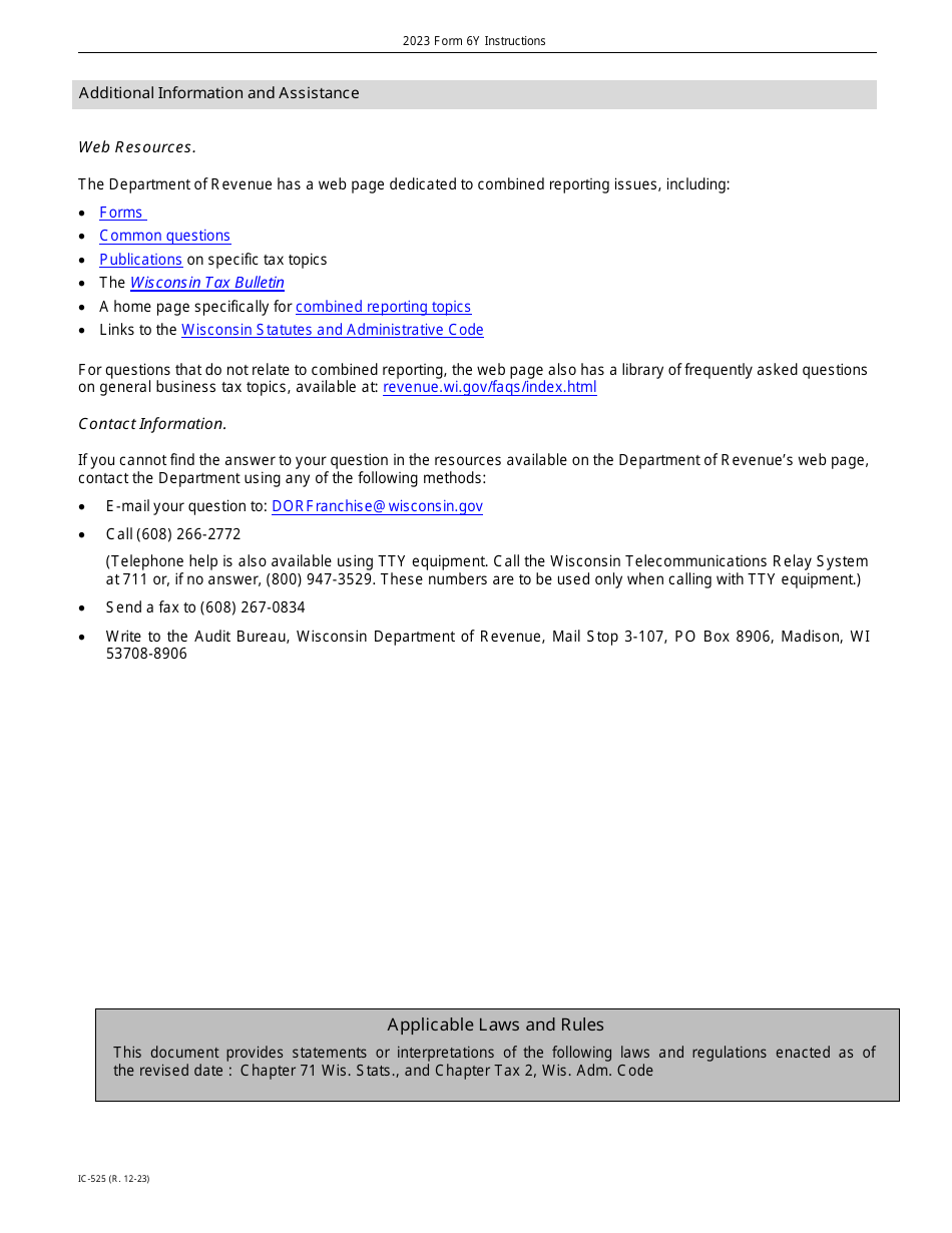 Instructions for Form 6Y, IC-425 Wisconsin Subtraction Modification for Dividends - Wisconsin, Page 4