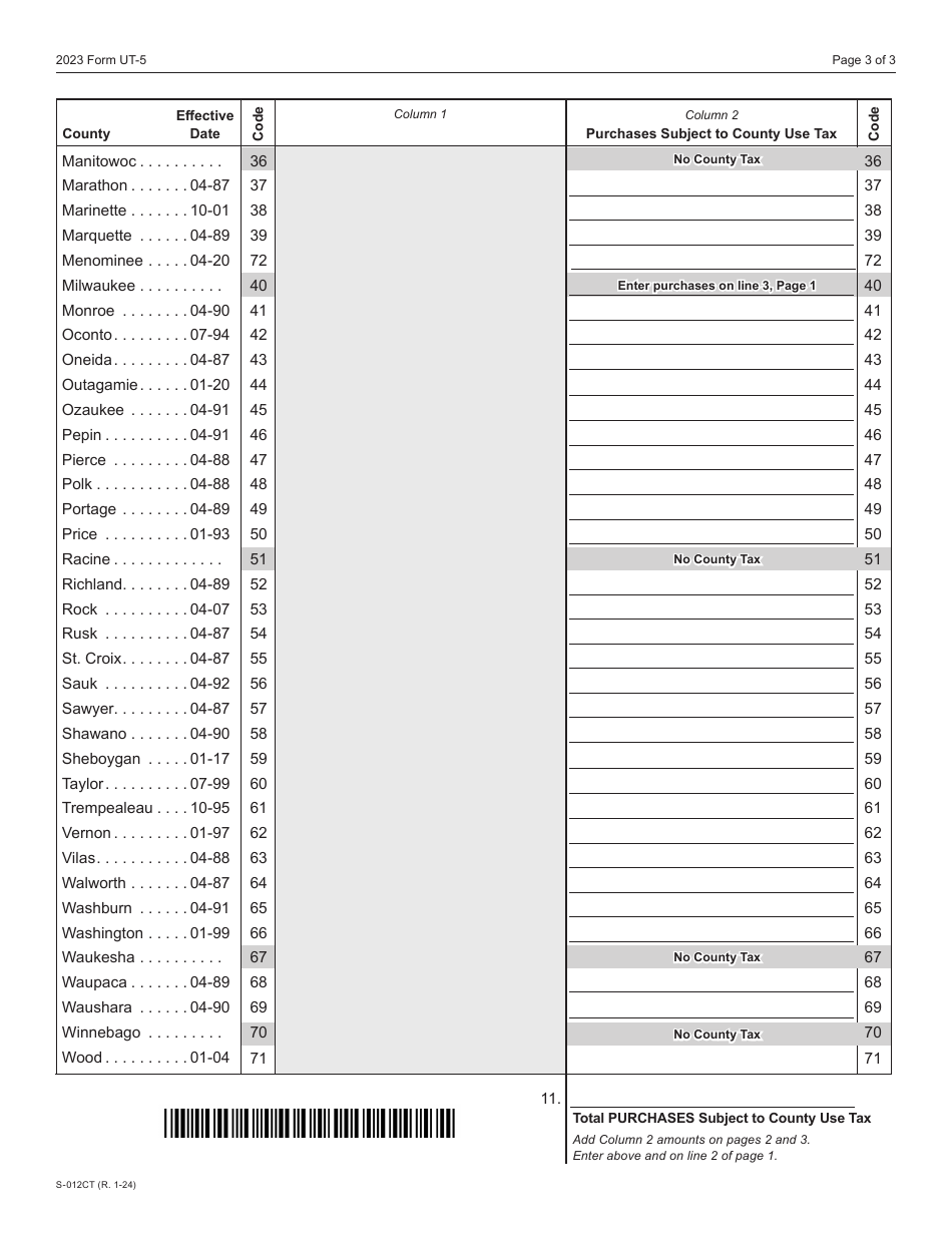 Form UT-5 (SU-050) Consumer Use Tax Return - Wisconsin, Page 3