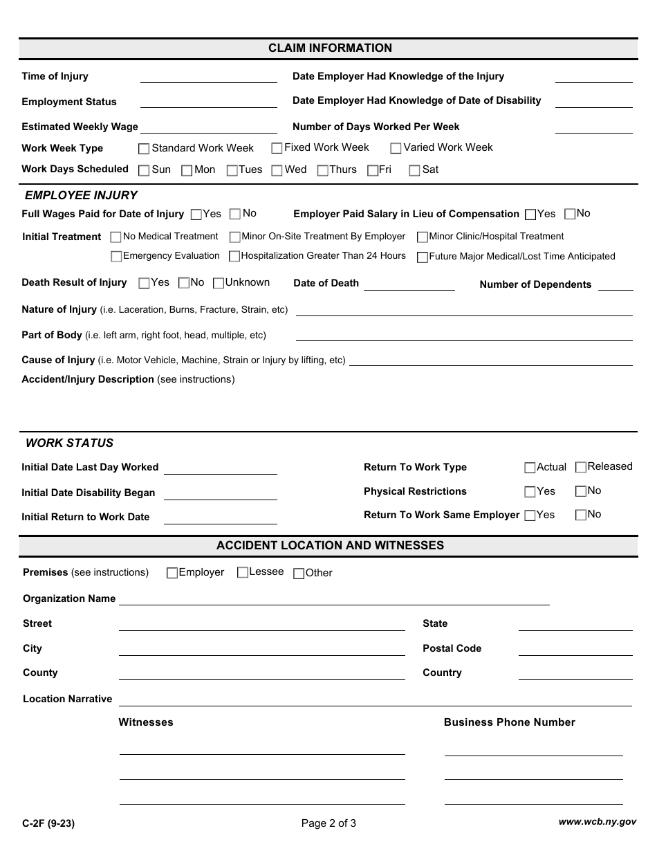 Form C 2f Download Fillable Pdf Or Fill Online Employer S First Report Of Work Related Injury