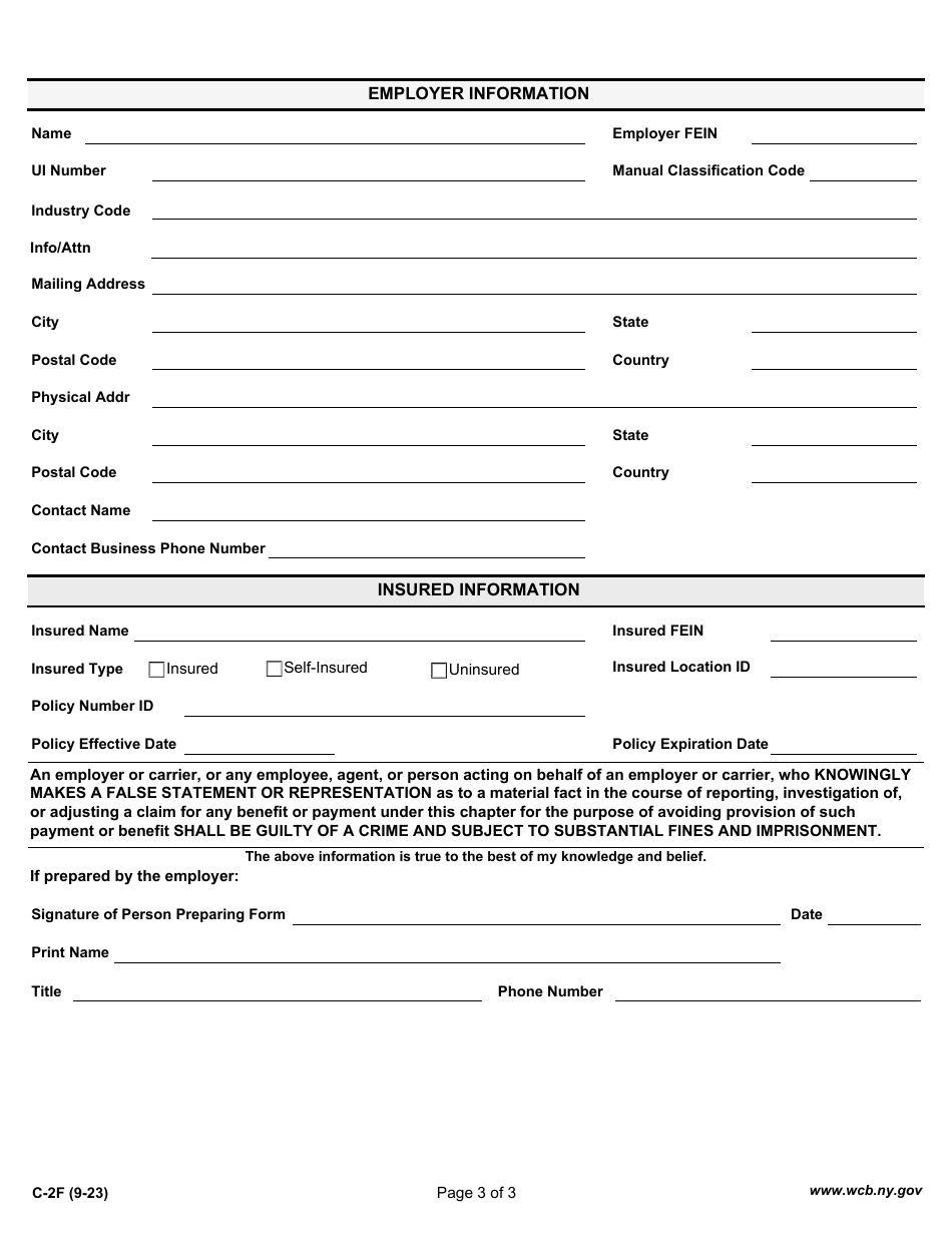Form C-2F Employers First Report of Work-Related Injury / Illness - New York, Page 3