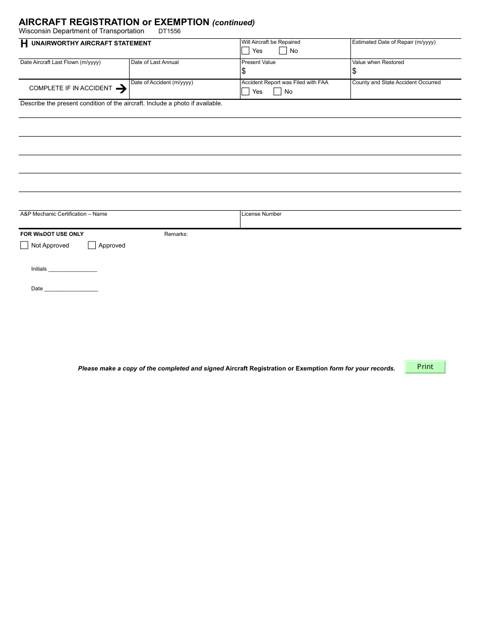 Form DT1556 Aircraft Registration or Exemption - Wisconsin, Page 4