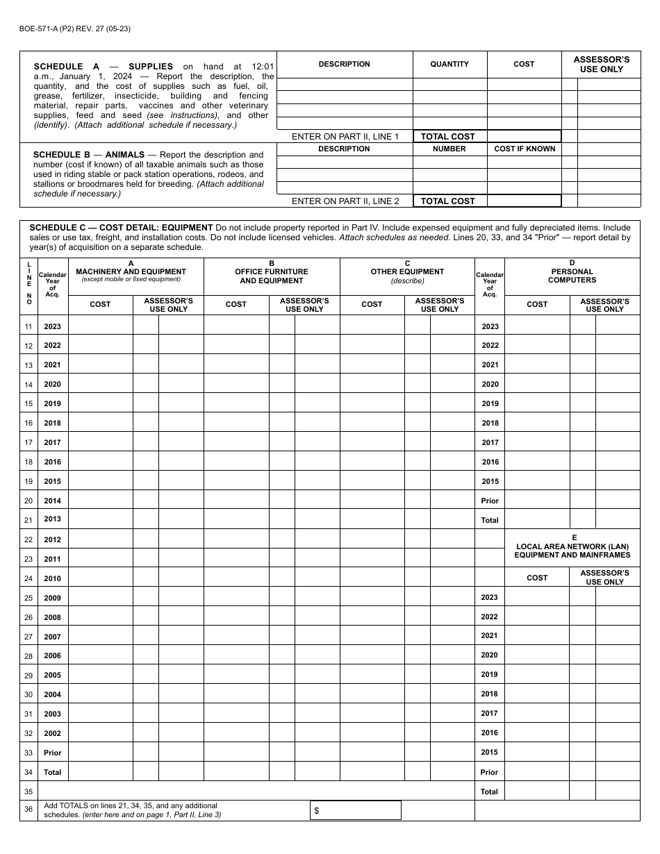 Form BOE-571-A Agricultural Property Statement - California, Page 2