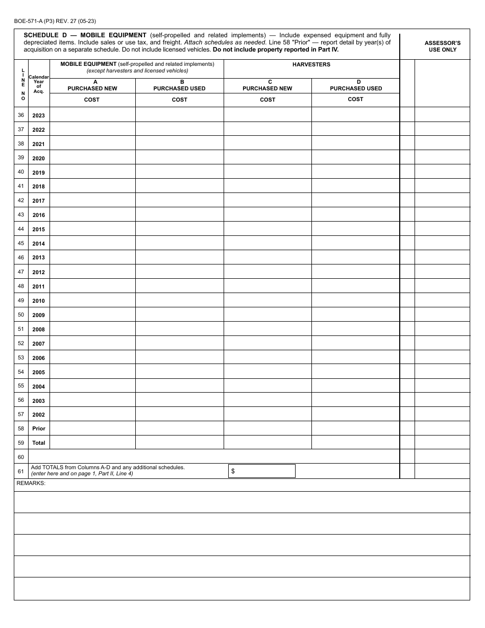 Form BOE-571-A Agricultural Property Statement - California, Page 3