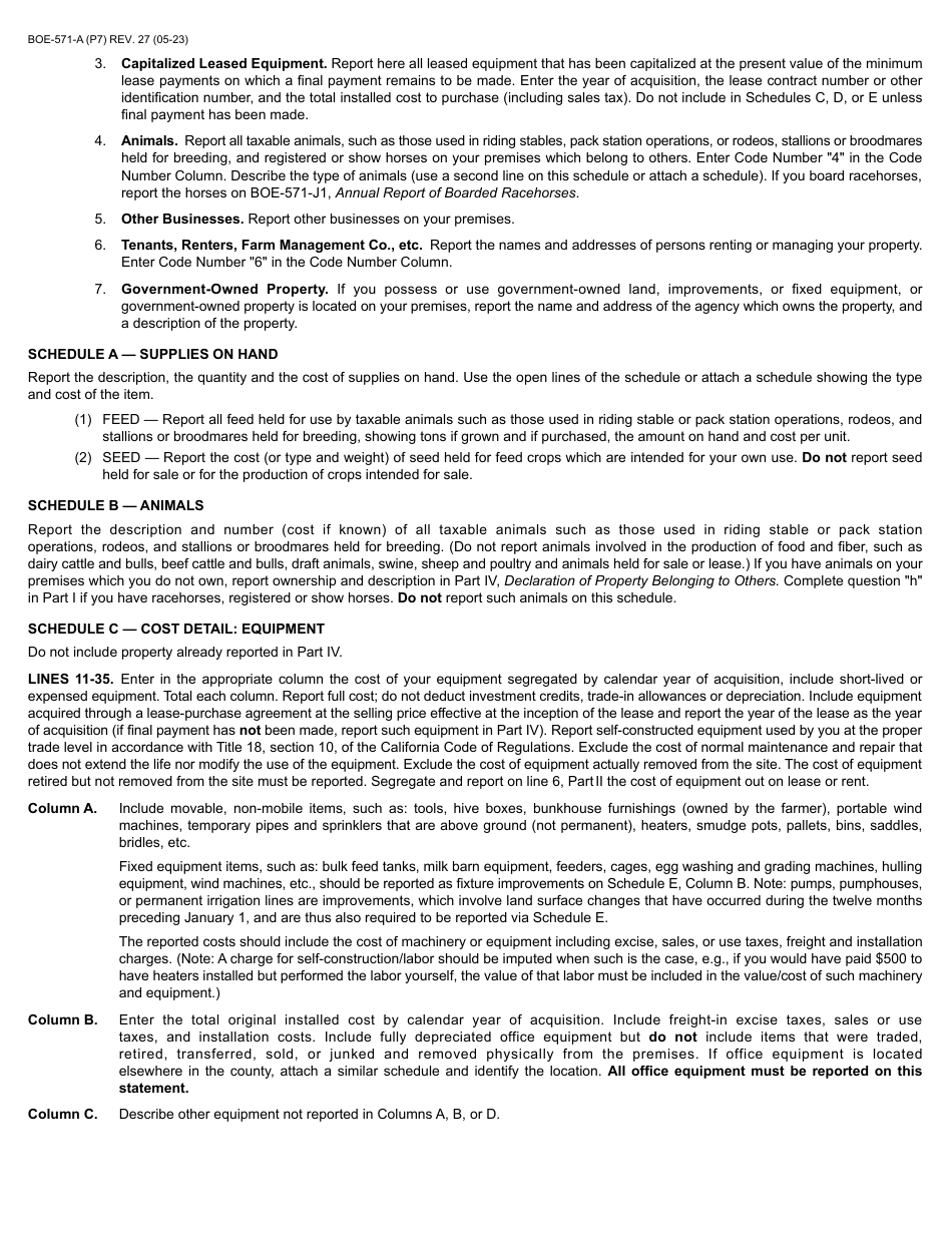 Form BOE-571-A Agricultural Property Statement - California, Page 7